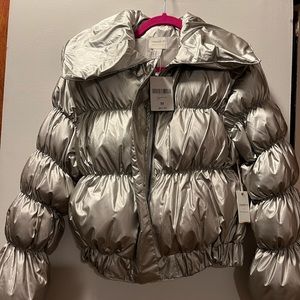 F21 silver puffer jacket